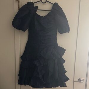 Oscar de la Renta Navy Ruffled Mini Dress